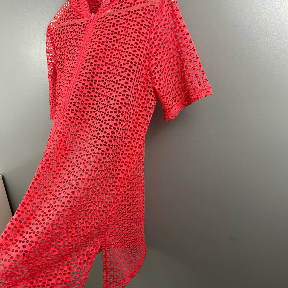 Cover Me Swim Hooded Mesh Zip Up Pink Swim Cover Size Medium - Picture 4 of 9